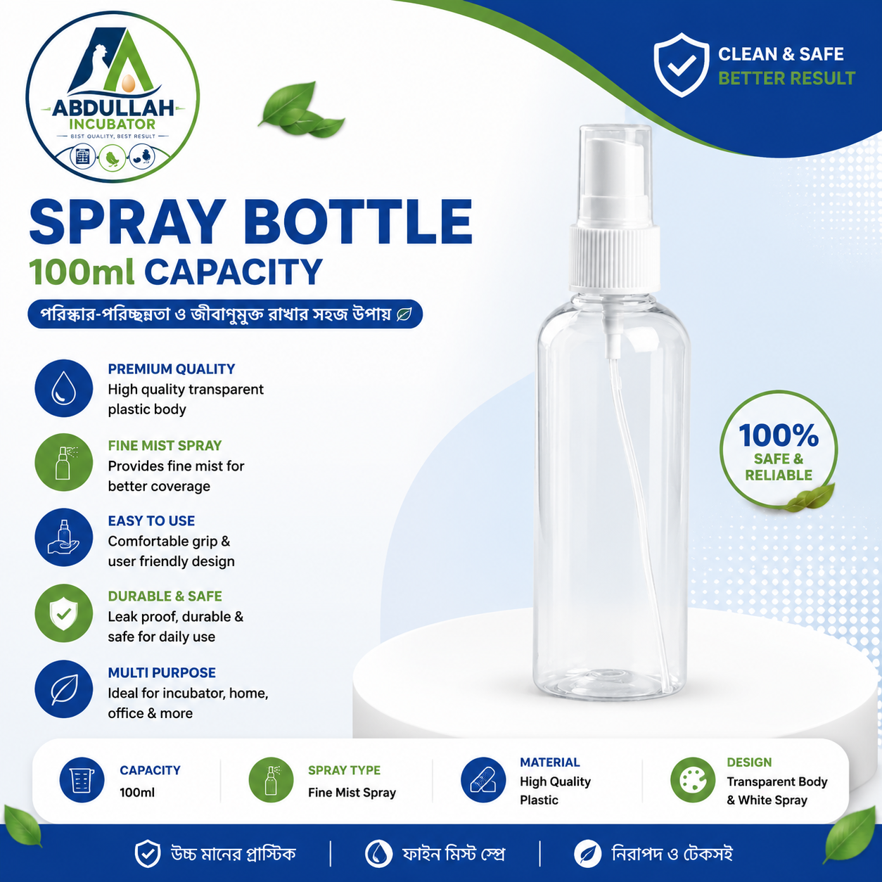 Spray Bottle 100ml Capacity - White Spray