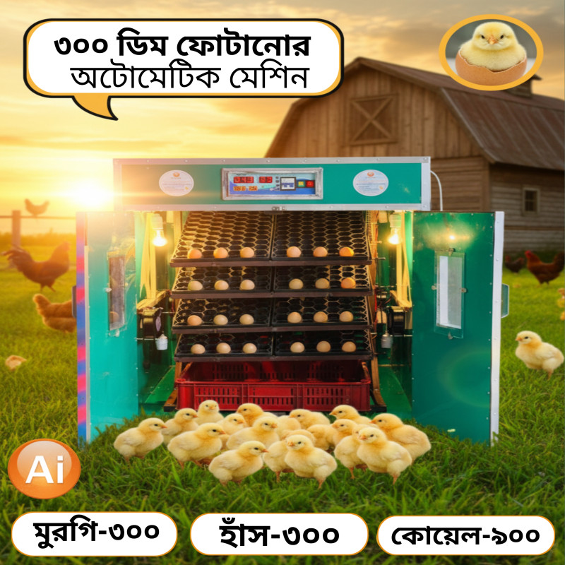 ৩০০ ডিম ধারণক্ষম স্মার্ট সেমি অটো ডিম ফোটানোর ইনকিউবেটর মেশিন – AC Auto Egg Incubator